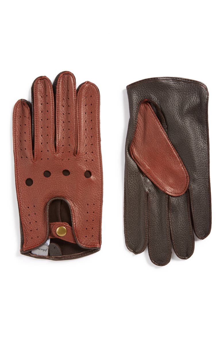 Leather Driving Gloves, Main, color, BROWN