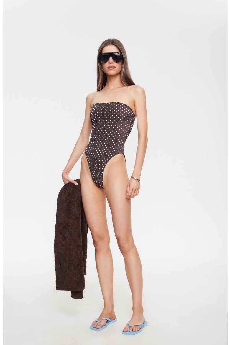 Gigi Bandeau One-Piece Swimsuit, Alternate, color, CHOCOLATE BLUE POLKA