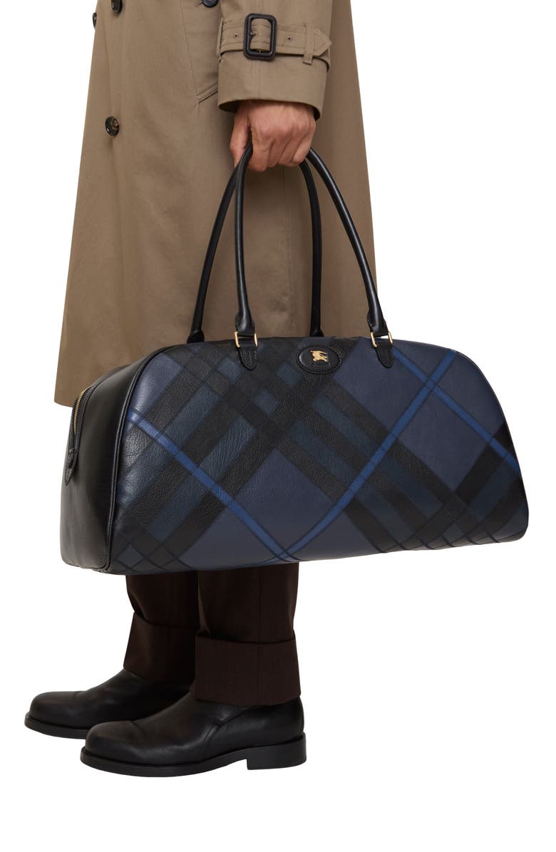 Burberry XL Highlands Leather Bowling Bag, Alternate, color, Storm