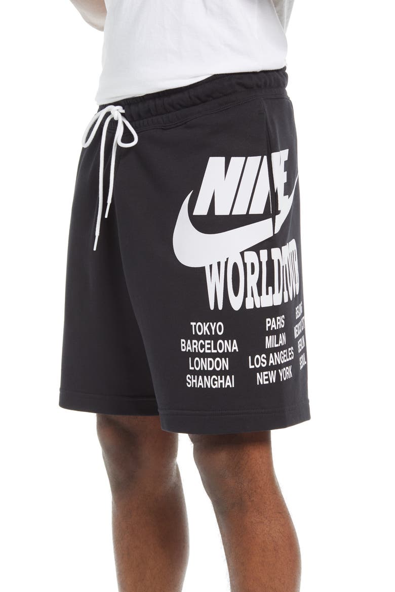 Sportswear World Tour Graphic Drawstring Shorts, Alternate, color, BLACK