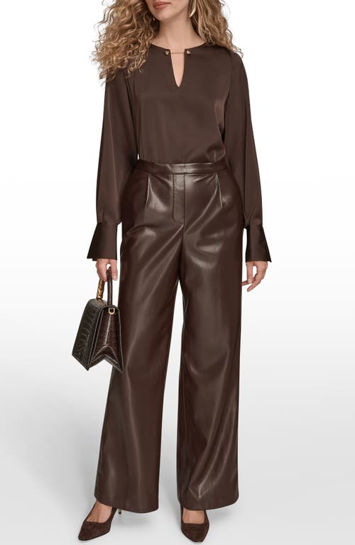 Donna Karan New York Pull On Faux Leather Pants In Brown
