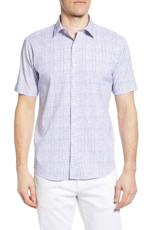 Shaped Fit Stripe Short Sleeve Button-Up Shirt