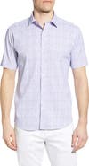 Bugatchi Shaped Fit Stripe Short Sleeve Button-Up Shirt