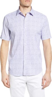 Bugatchi Shaped Fit Stripe Short Sleeve Button-Up Shirt