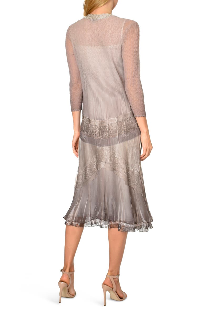 Komarov Beaded Charmeuse & Chiffon Tiered Dress with Jacket, Alternate, color, Beach Cafe Ombre