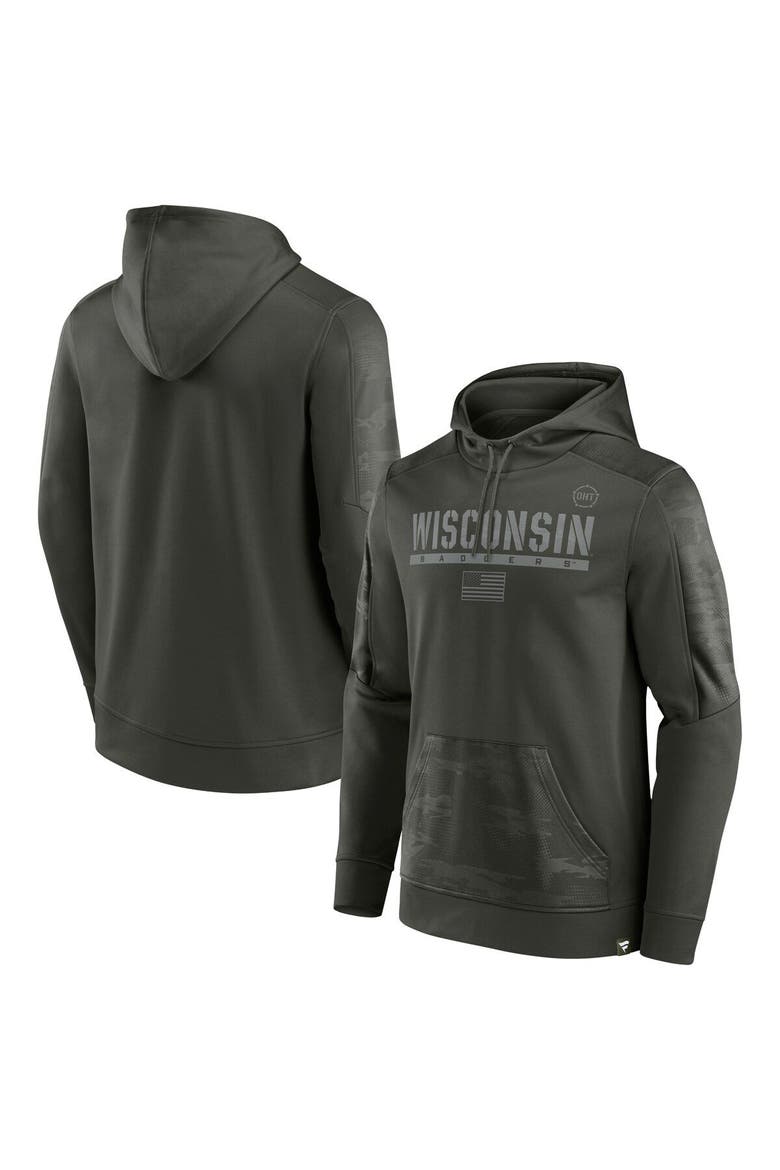 Men's Fanatics Branded Olive Wisconsin Badgers OHT Military Appreciation Guardian Pullover Hoodie, Main, color, Olive