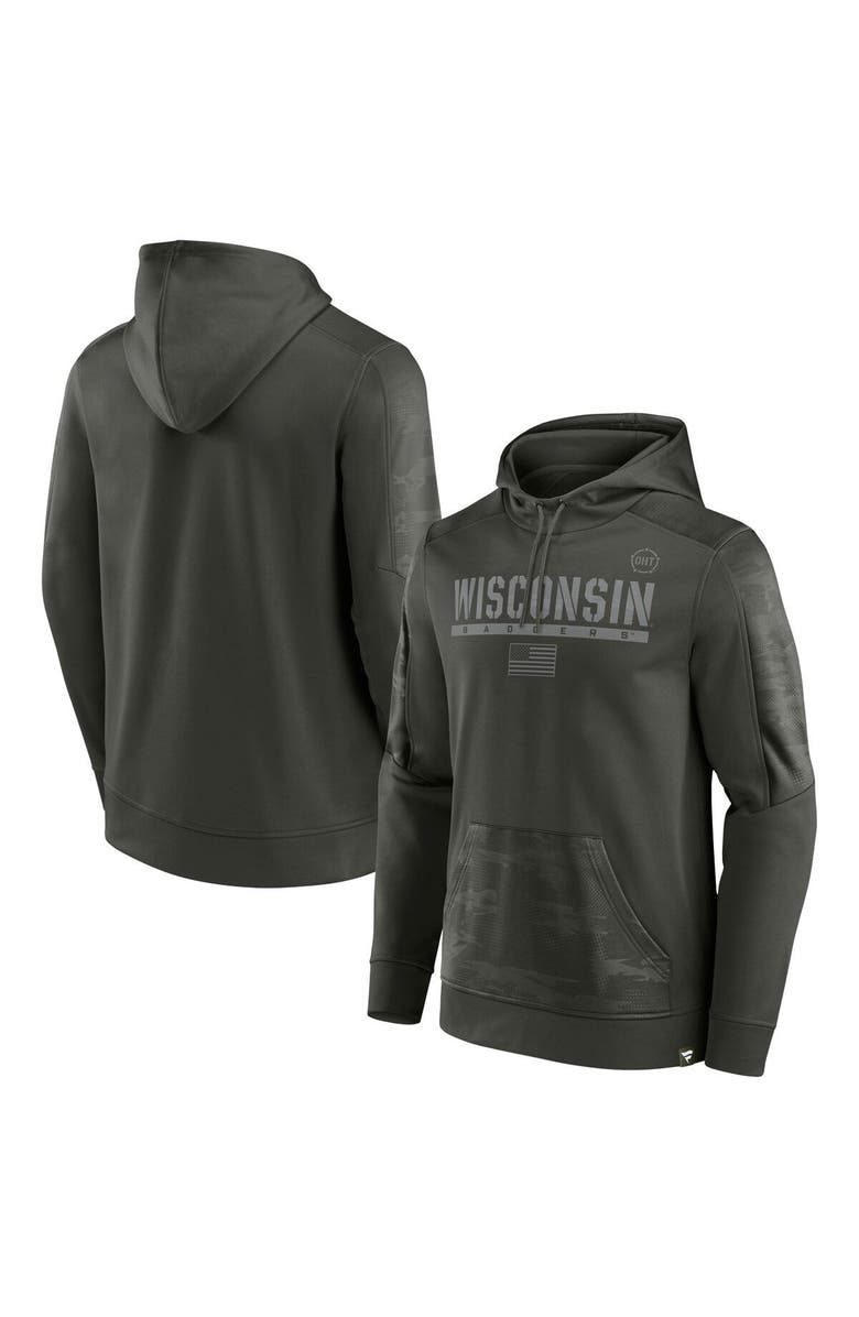 FANATICS Men's Fanatics Branded Olive Wisconsin Badgers OHT Military Appreciation Guardian Pullover Hoodie, Main, color, Olive