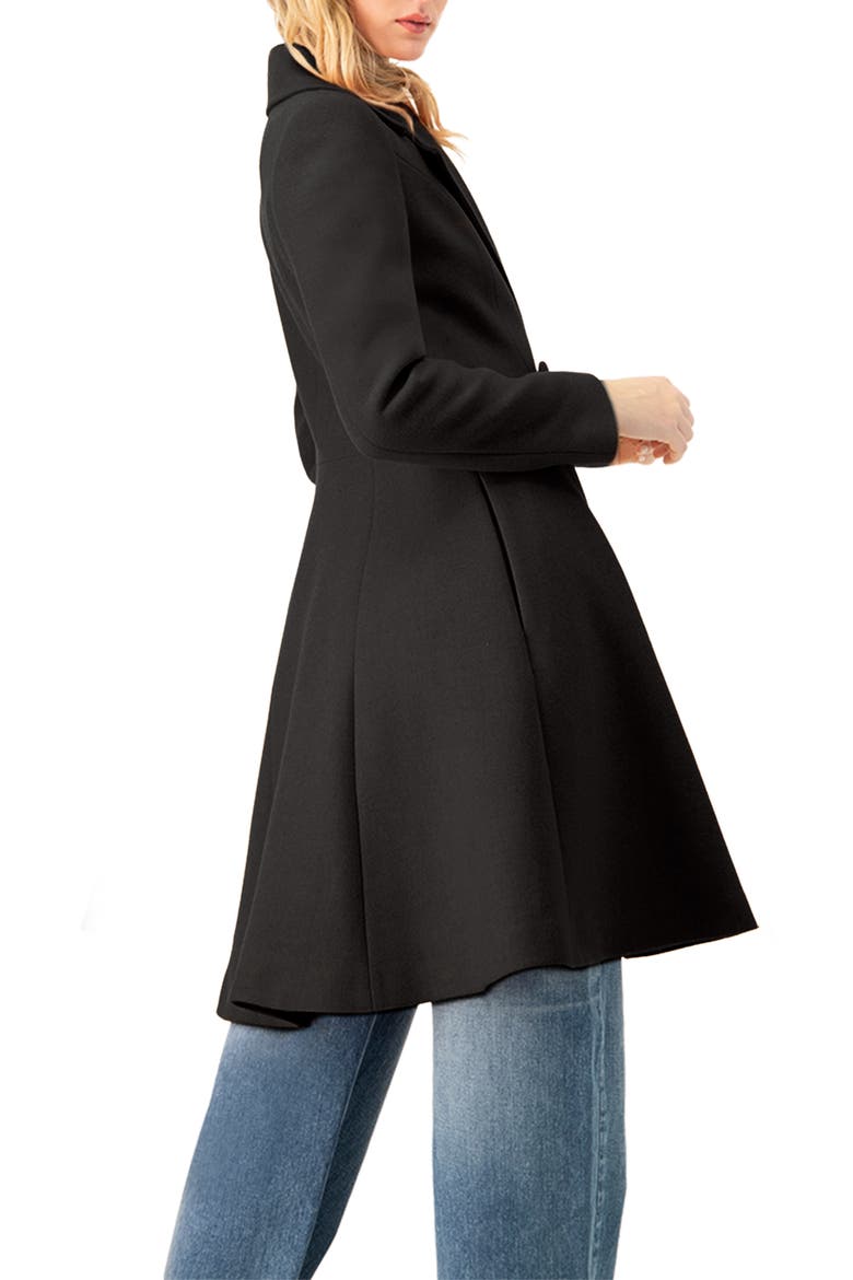 Notched-Lapel Wool-Blend Fit-and-Flare Coat, Alternate, color, Black