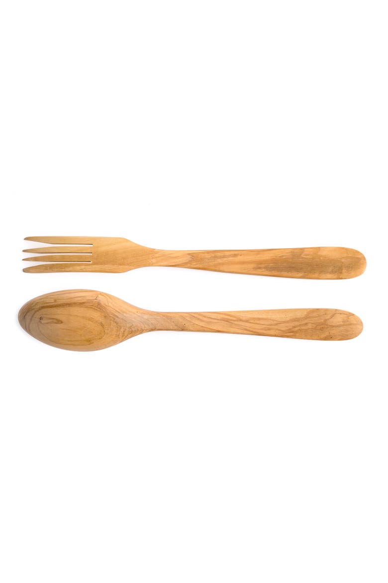 Handcrafted Olive Wood 2 Piece Salad Serving Set, 12 Inch, Alternate, color, Brown