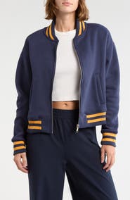 90 DEGREE BY REFLEX Silicone Varsity Stripe Fleece Zip Jacket