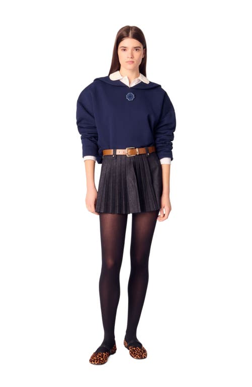 Maje Short Sweatshirt With Embroidery In Navy