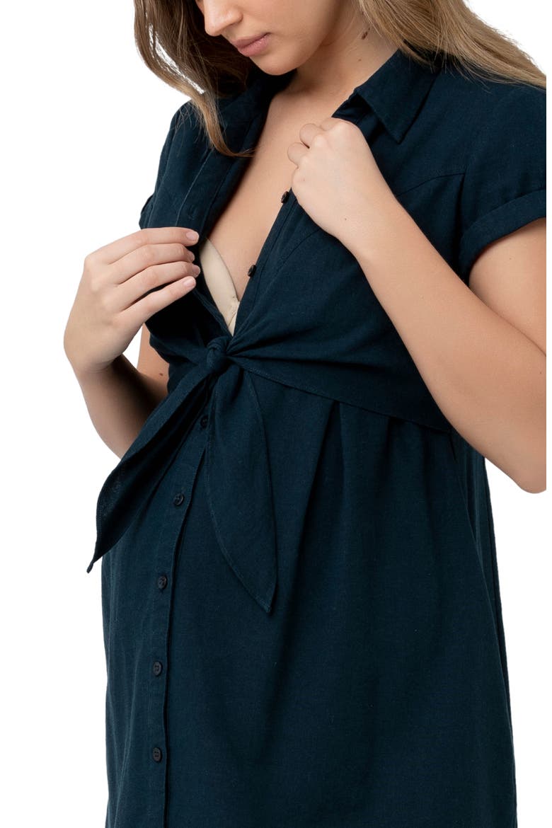 Colette Tie Up Linen Dress, Alternate, color, BIRO