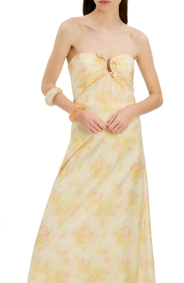 Bardot Amina Strapless Maxi Dress, Alternate, color, Yellow Floral