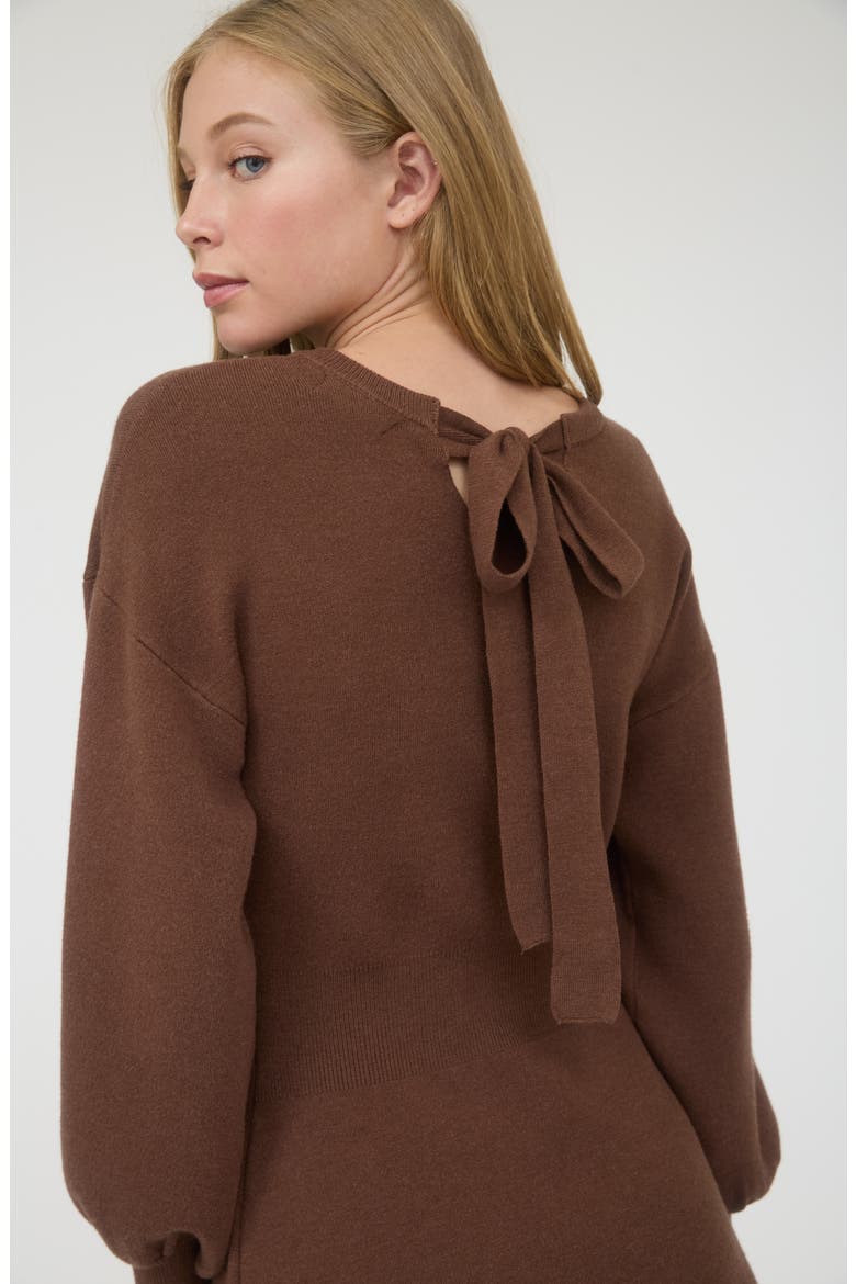 Tie Back Long Sleeve Minidress, Alternate, color, BROWN