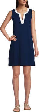 Lands' End Cotton Jersey Notch Neck Dress with Soutache