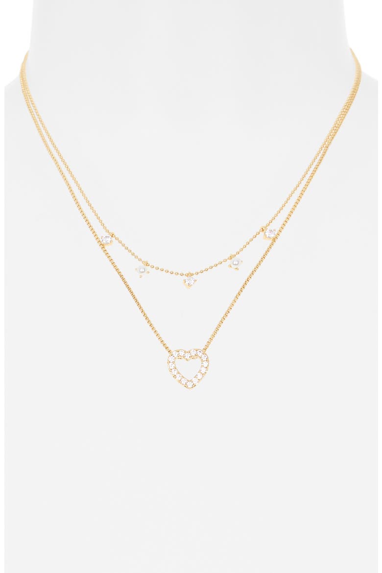 Set of 2 Pavé Cubic Zirconia Heart Pendant Necklace, Alternate, color, CLEAR- GOLD