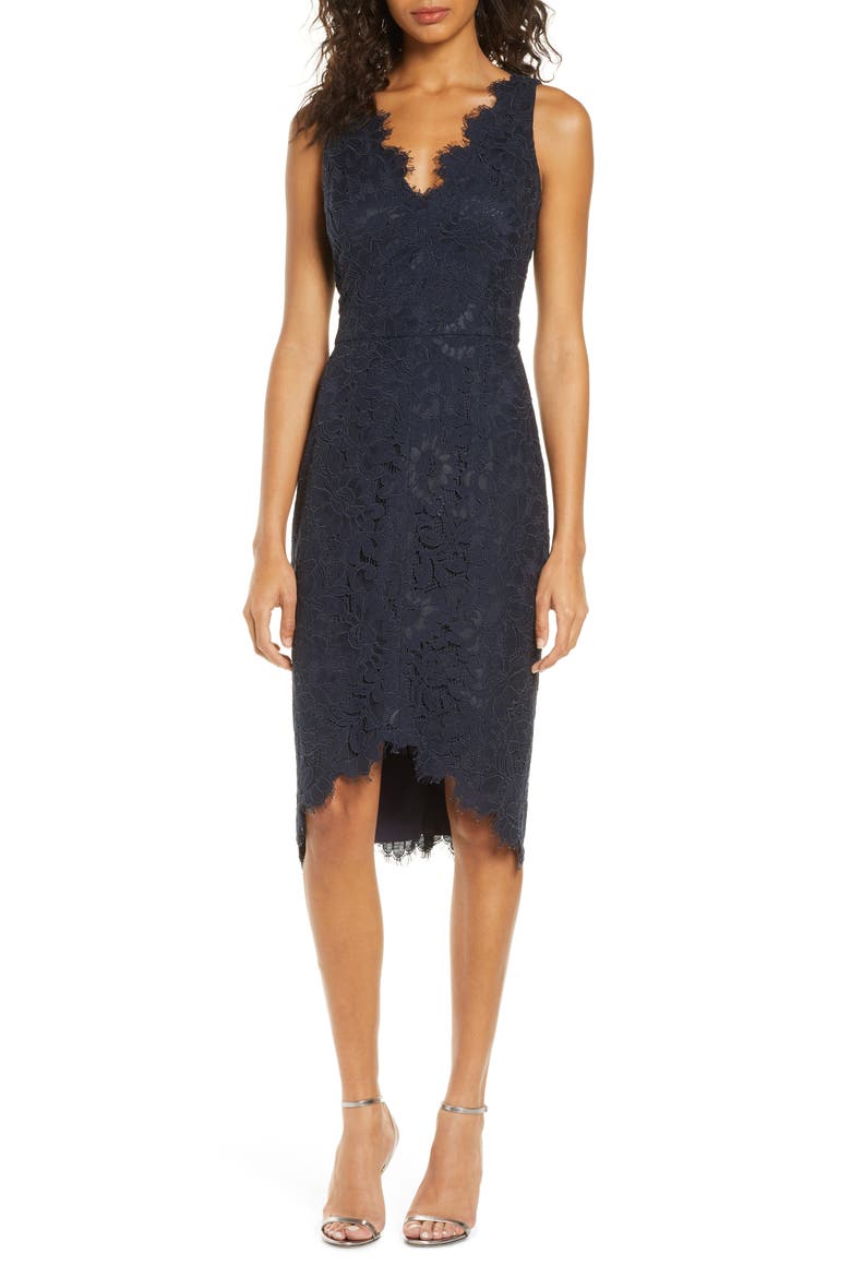 Tulip Hem Lace Cocktail Dress, Main, color, NAVY