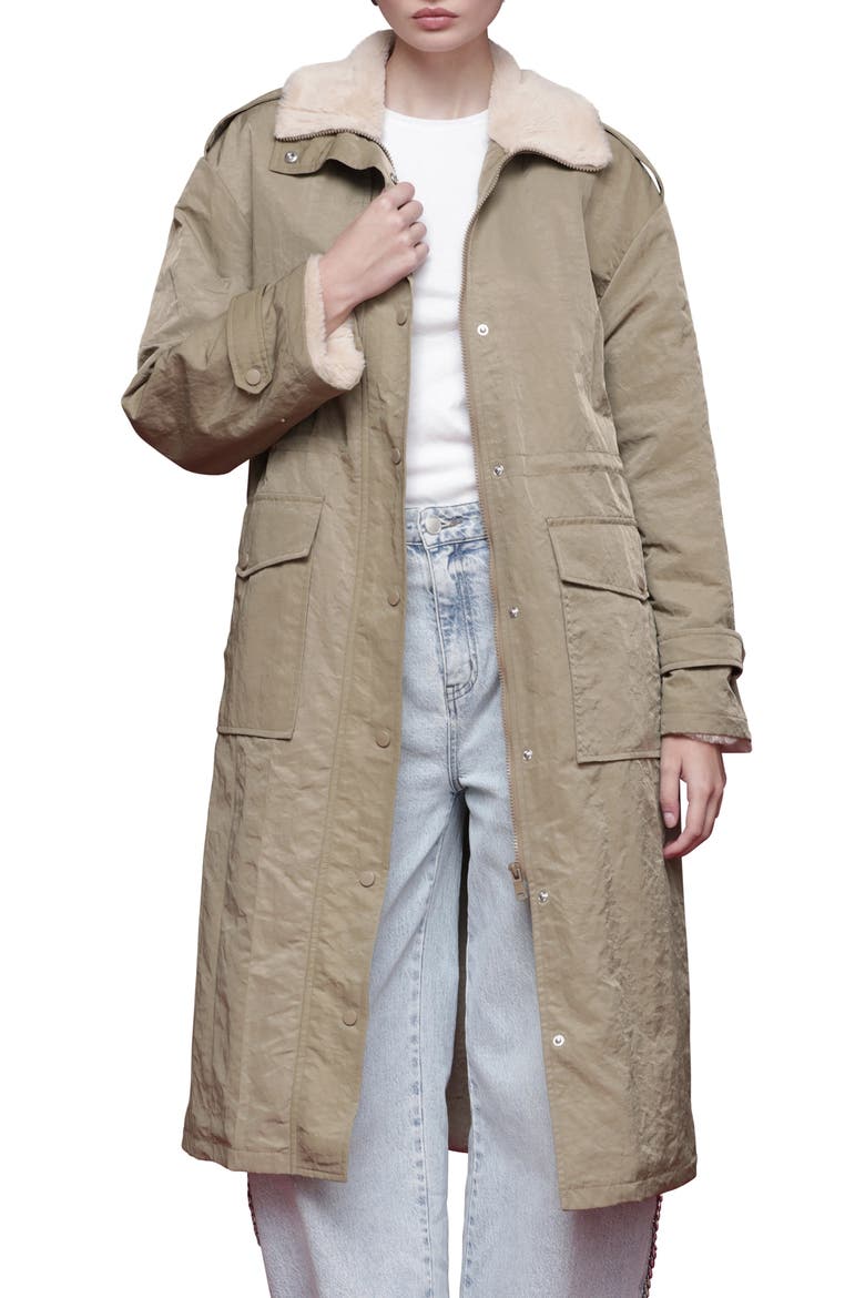 Faux Fur Trim Water Resistant Anorak, Main, color, STONE