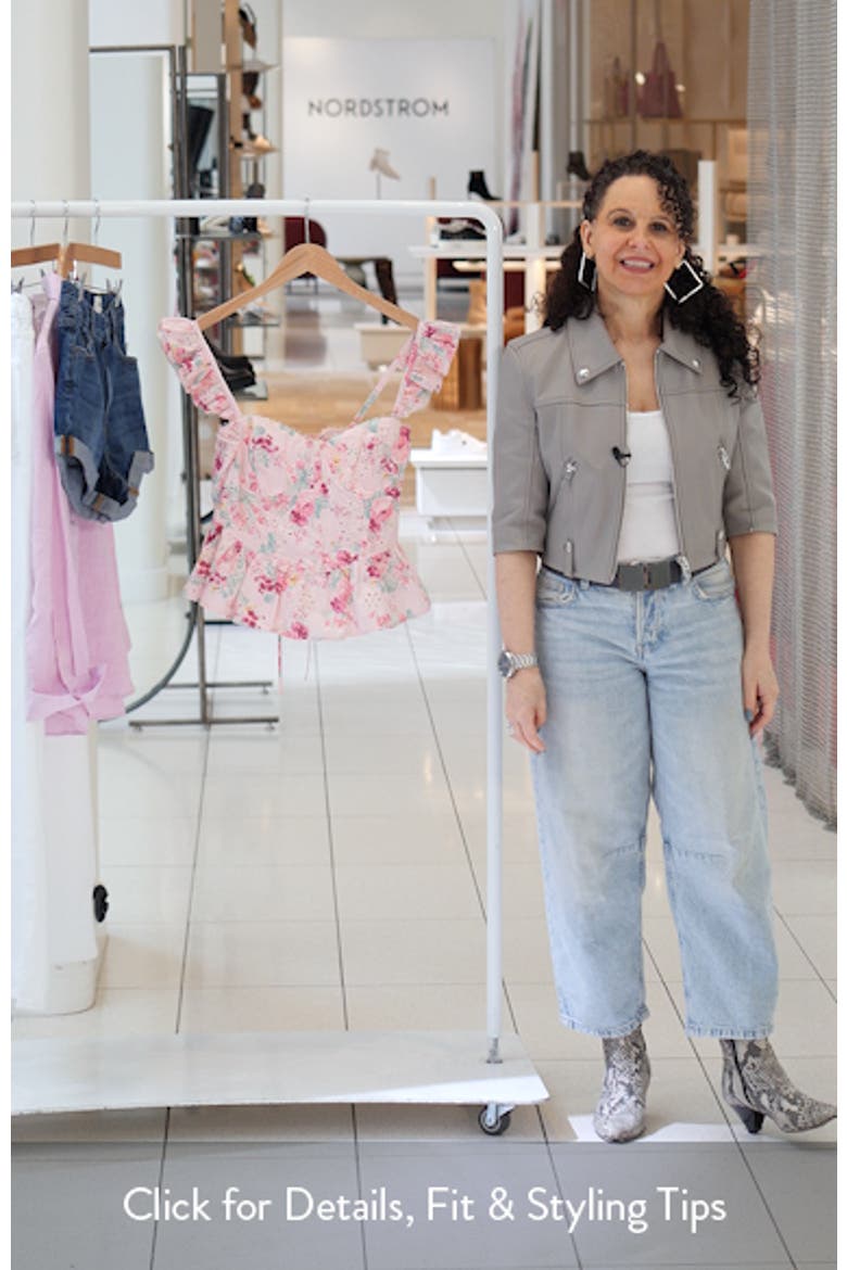 Baylin Floral Eyelet Lace-Up Back Peplum Top video