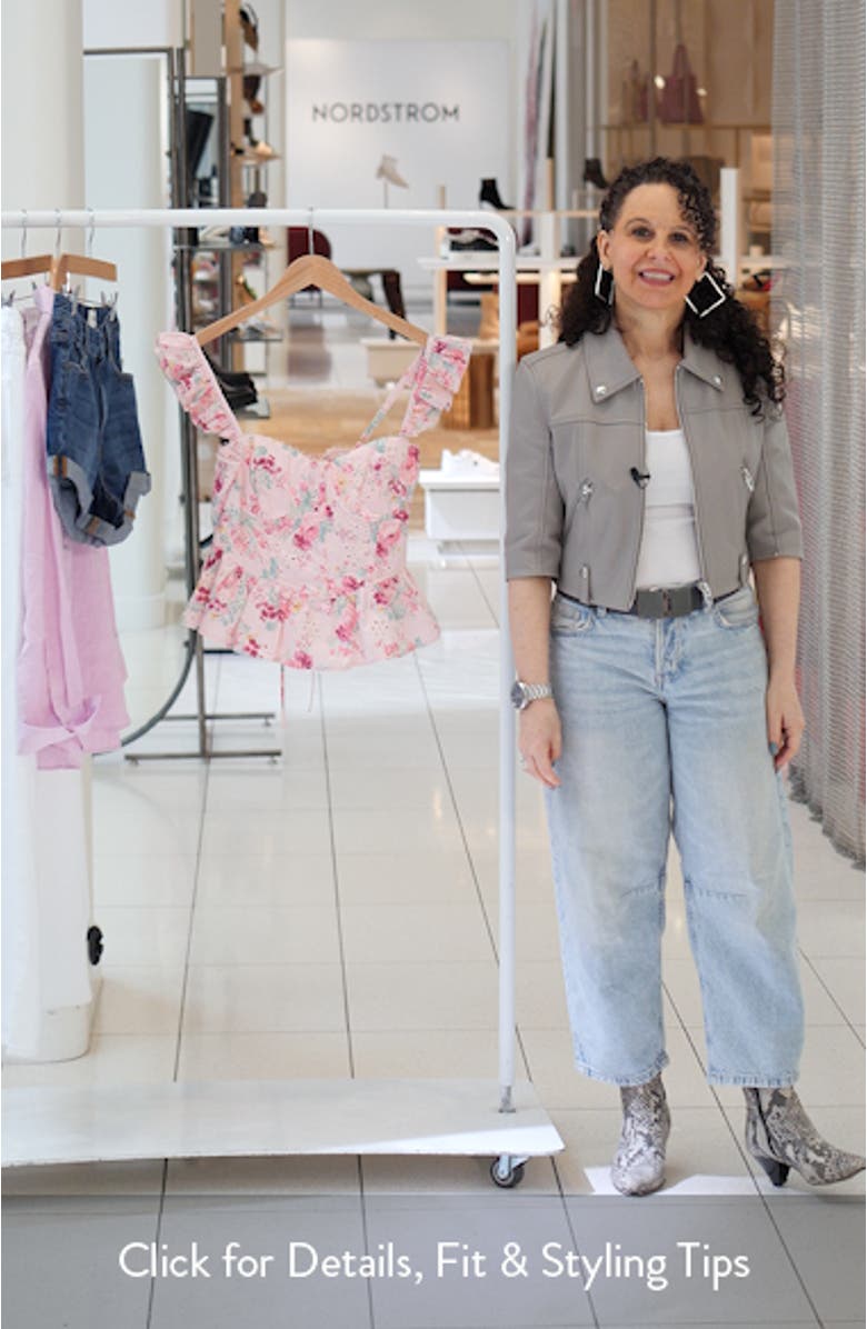 Baylin Floral Eyelet Lace-Up Back Peplum Top, sales video thumbnail