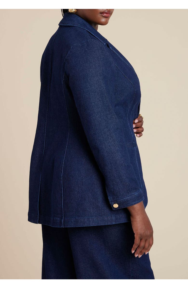 ELOQUII Denim Blazer, Alternate, color, Dark Rinse Denim