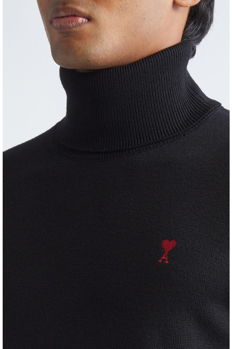 Ami De Coeur Merino Wool Turtleneck Sweater, Alternate, color, NOIR/ ROUGE