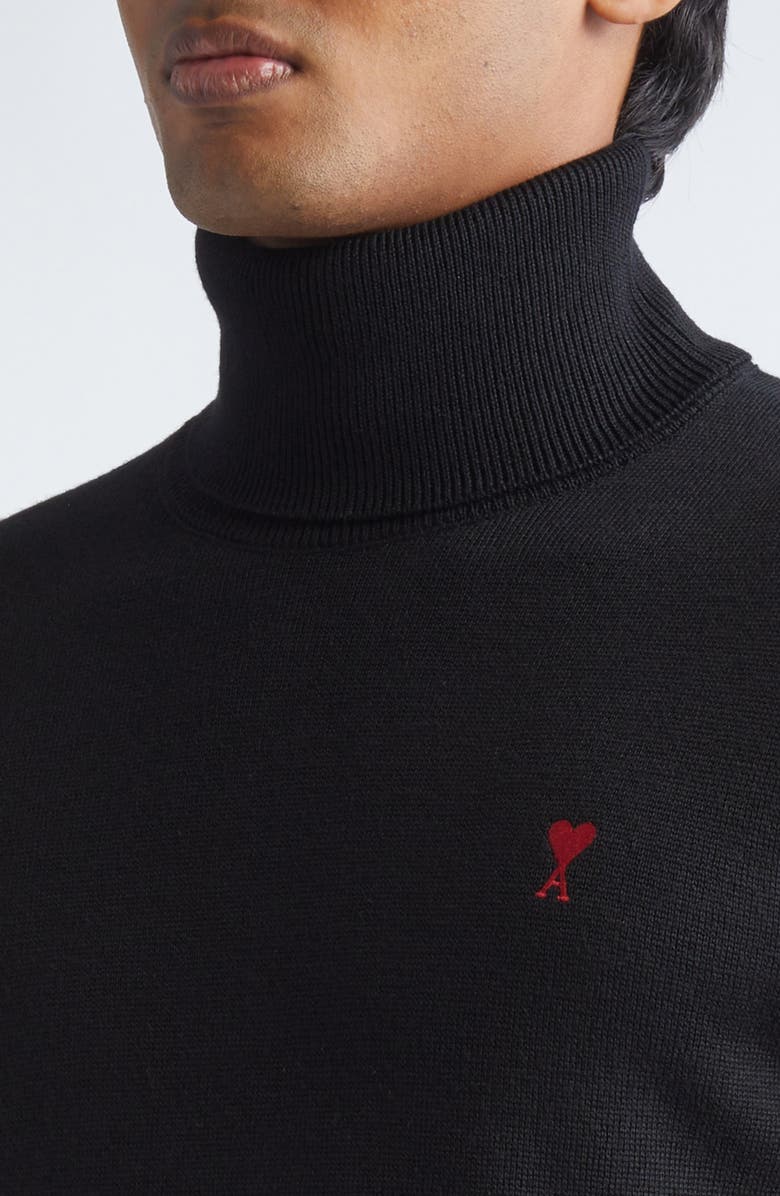 AMI PARIS Ami De Coeur Merino Wool Turtleneck Sweater, Alternate, color, Noir/ Rouge