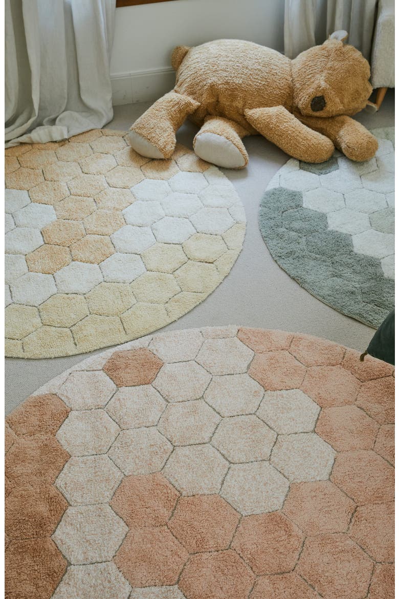 Honeycomb Washable Cotton Blend Round Rug, Alternate, color, ROSE