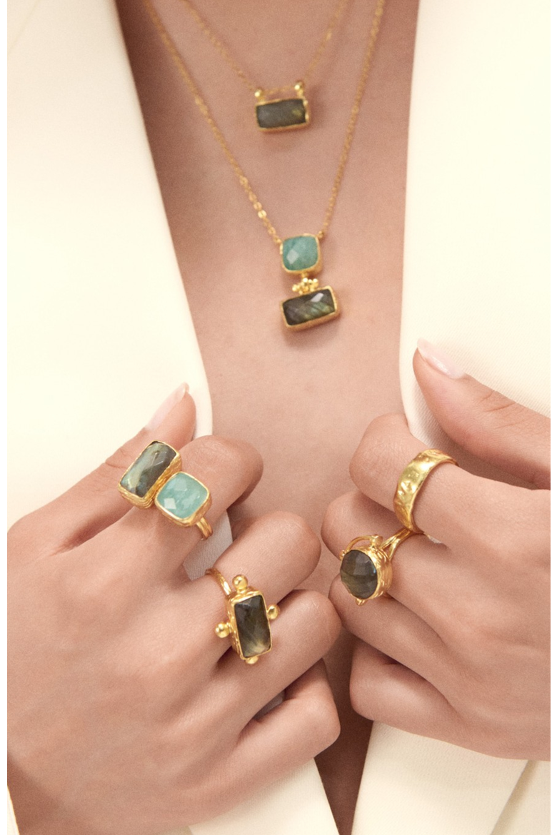 Nerissa Aqua Chalcedony Pendant Necklace, Alternate, color, Gold