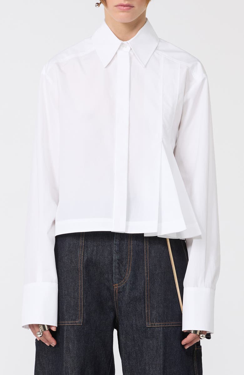 SPORTMAX Certo Pleated Crop Poplin Button-Up Shirt, Main, color, Optical White