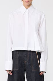 SPORTMAX Certo Pleated Crop Poplin Button-Up Shirt