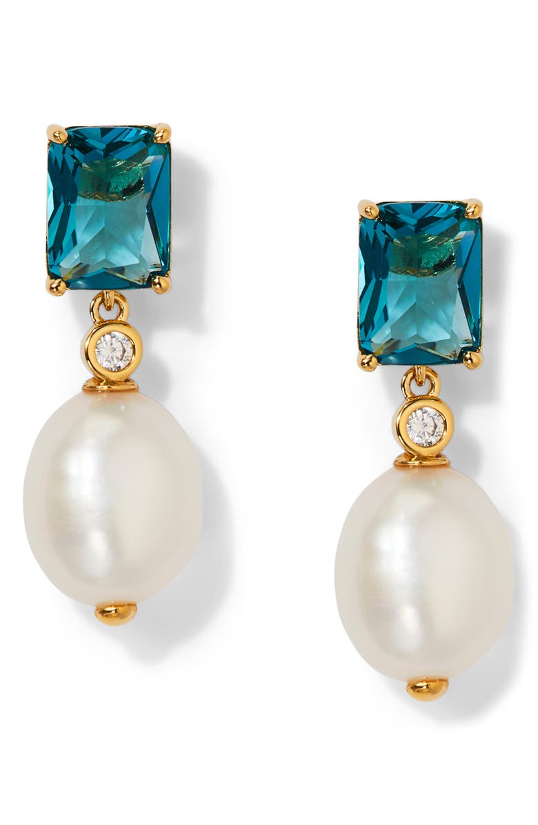 Nadri Blue Lagoon Cubic Zirconia & Freshwater Pearl Drop Earrings, Main, color,