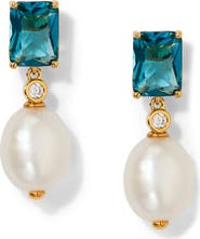Nadri Blue Lagoon Cubic Zirconia & Freshwater Pearl Drop Earrings