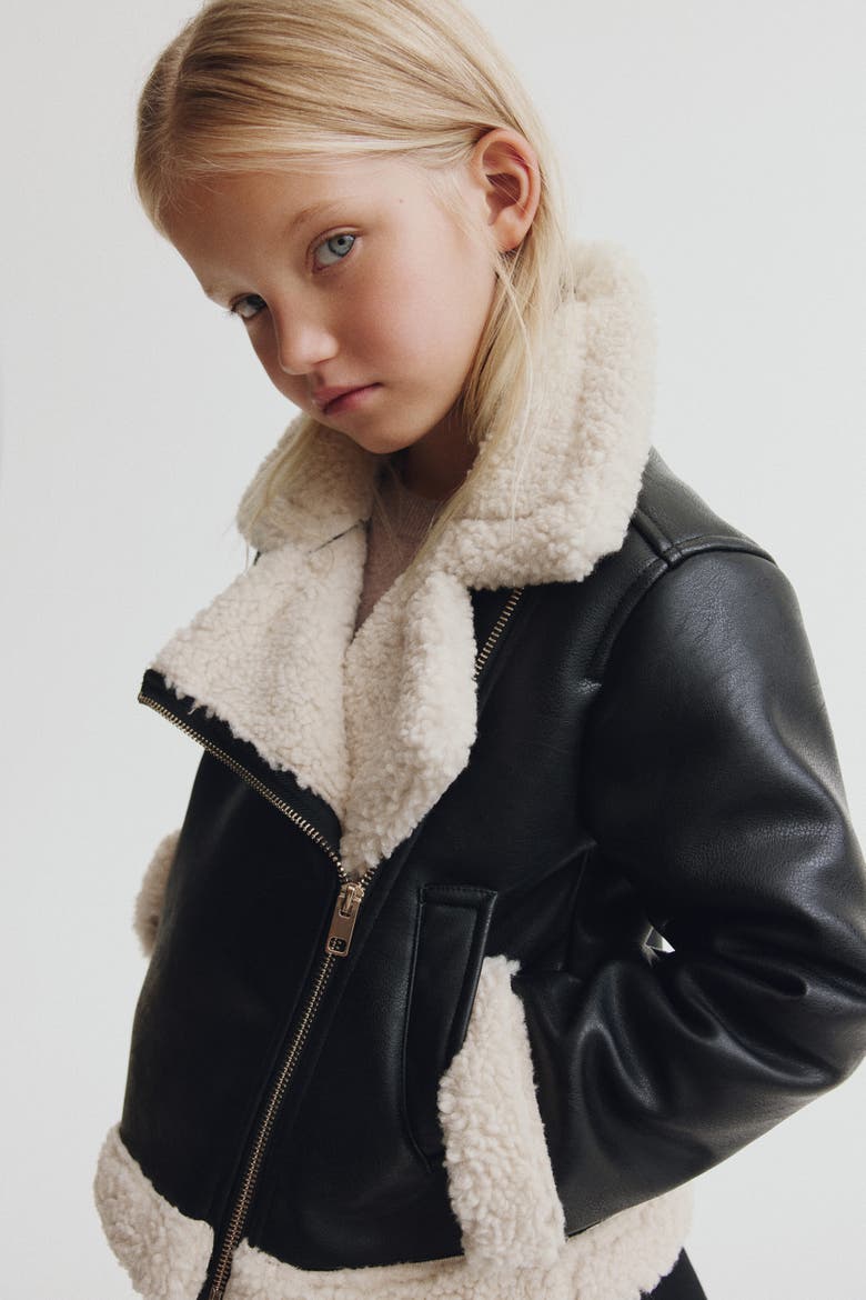 Teddy-fleece-lined Aviator Jacket, Main, color, Black