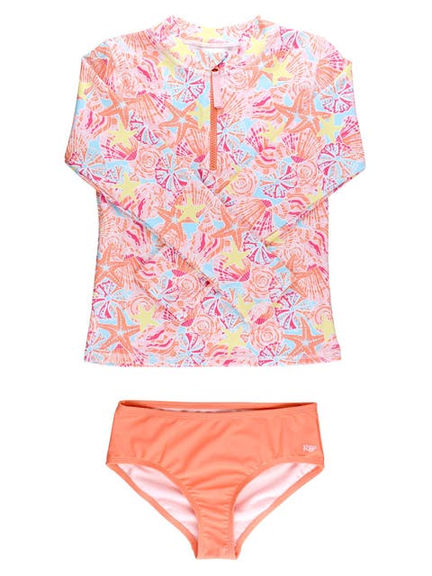 Long Sleeve Zipper Rash Guard 2-Piece Bikini Swimsuit