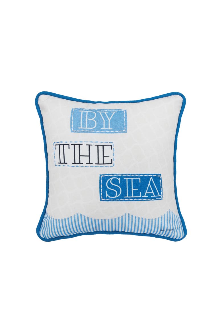 By The Sea Printed and Applique Small Petite Accent Throw Pillow, Main, color, Blue