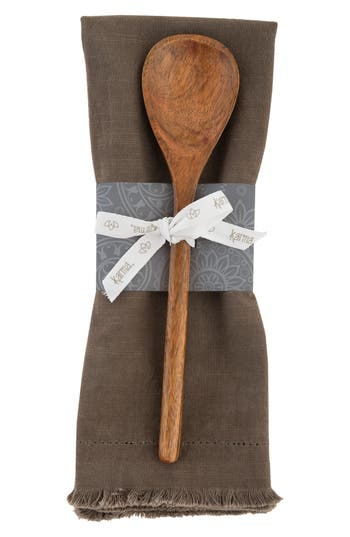 Karma Gifts Chelsea Cotton Tea Towel & Spoon Set In Mushroom