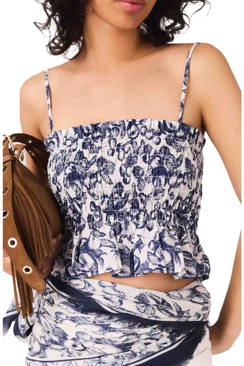 Fruit printed smocked top, Alternate, color, Blue fruits print