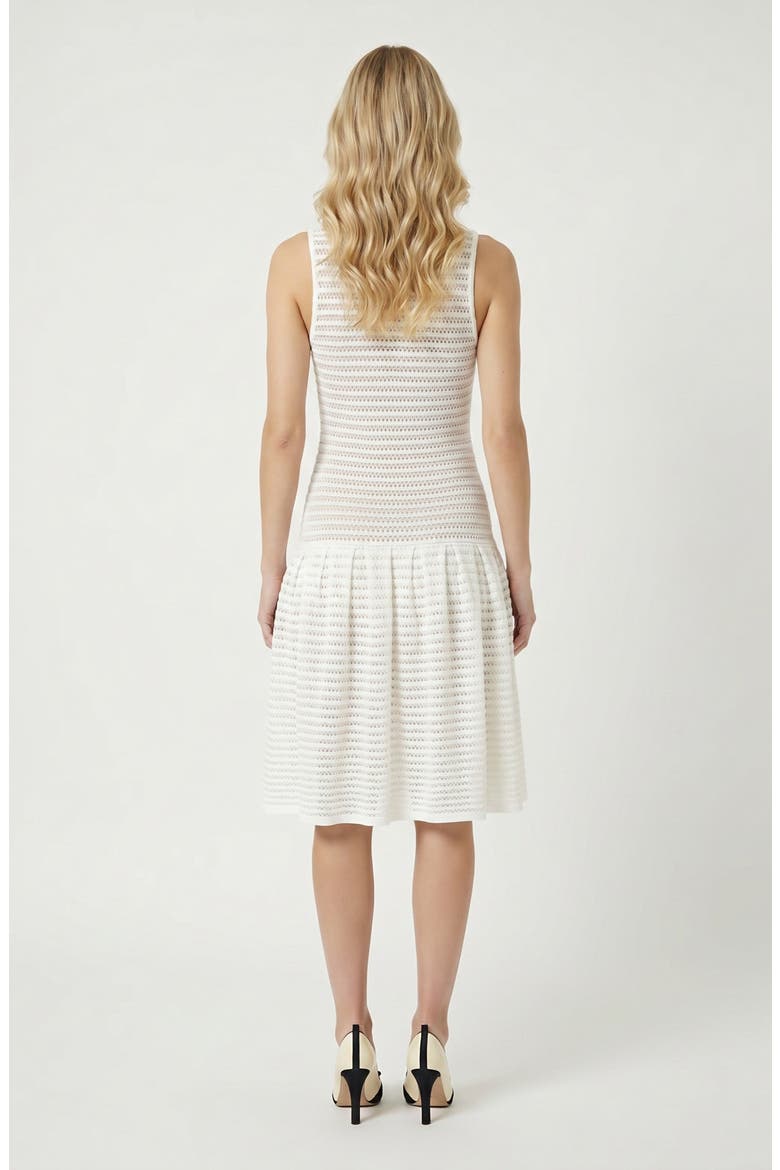 Sleeveless Eyelet Pattern Flared Hem Knit Dress, Alternate, color, White