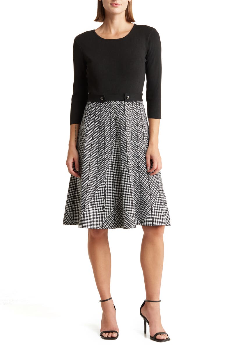 London Times Fit & Flare Pleated Dress, Main, color,