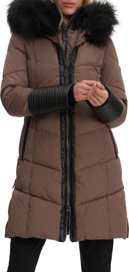 Priya Water Resistant Mixed Media Parka with Faux Fur Trim