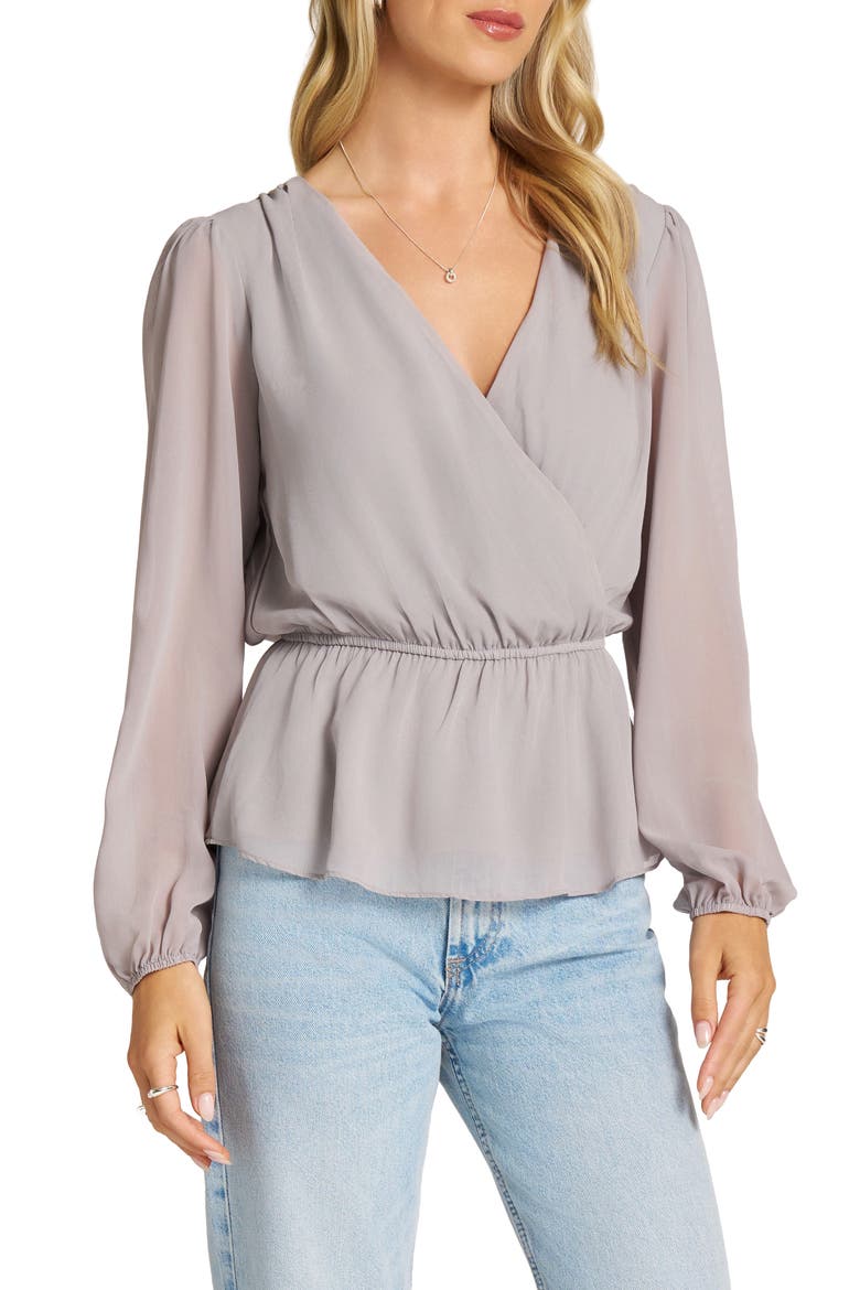 Long Sleeved Peplum Top, Main, color, GREY