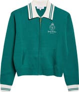 Sporty & Rich Crown Embroidered Full Zip Cardigan