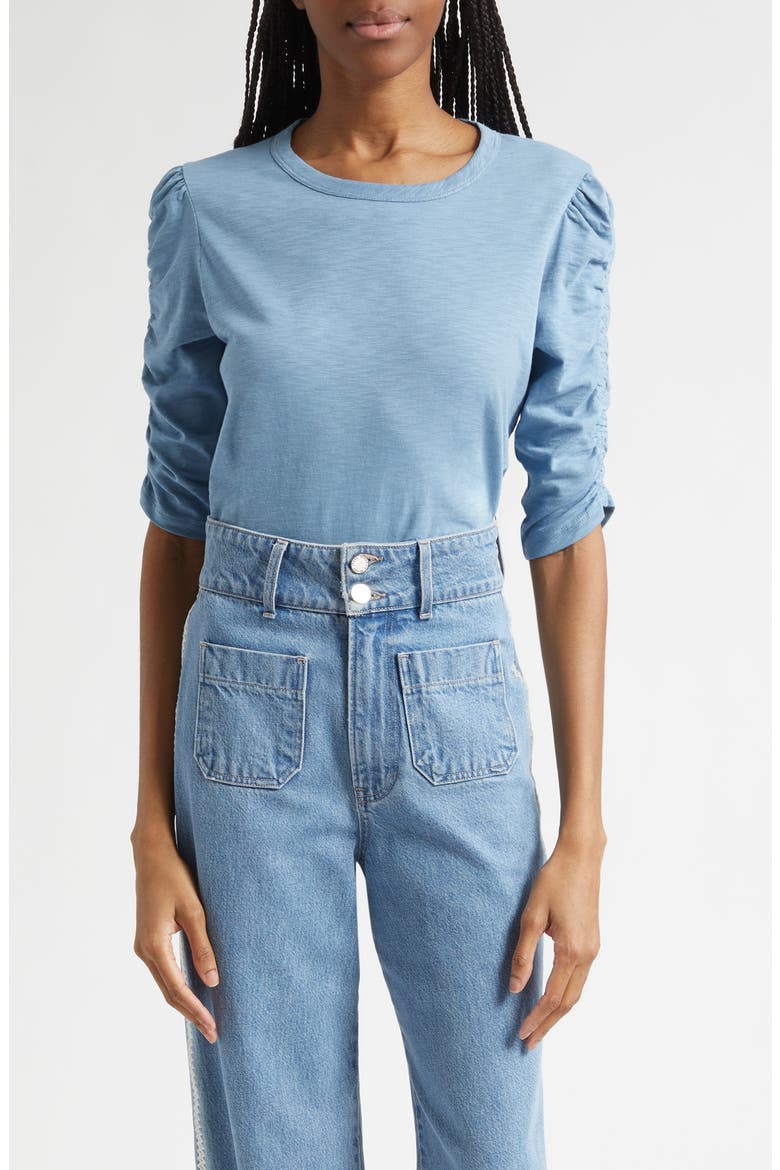 Waldorf Ruched Sleeve Top, Main, color, BLUE RIVER