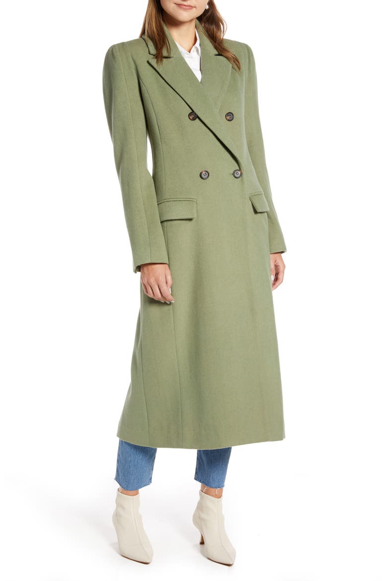 Long Double Breasted Coat (Nordstrom Exclusive), Alternate, color, OLIVE ACORN