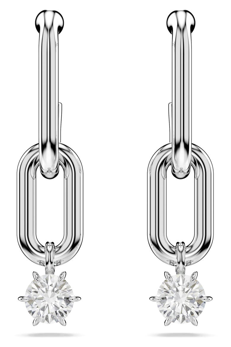 Constella Crystal Drop Earrings, Main, color, RHODIUM/ WHITE