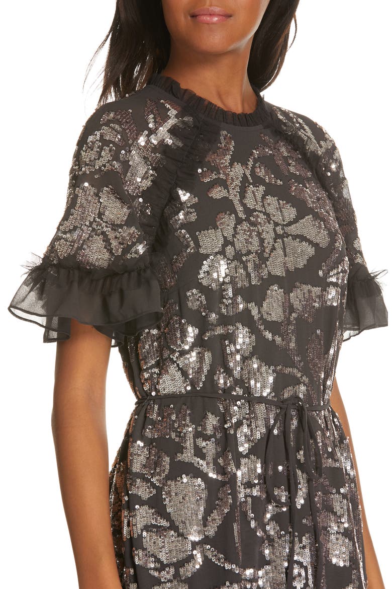 Floral Gloss Dress, Alternate, color, GRAPHITE/ SILVER