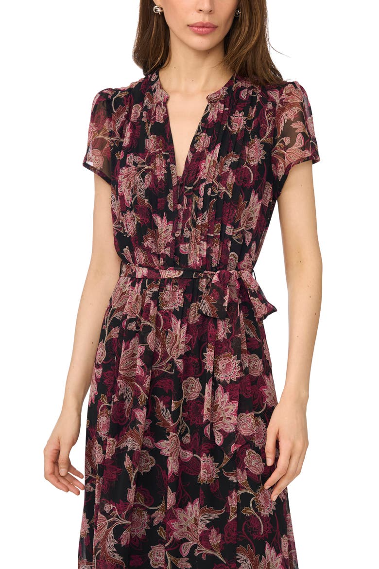 Pintuck Midi Dress, Alternate, color, BLACK/ MULTI