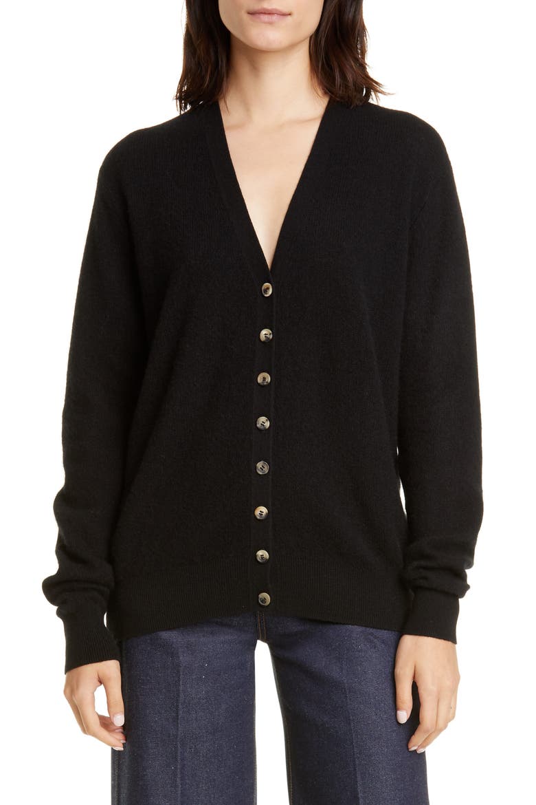 Amelia Button Front Cashmere Cardigan, Main, color, BLACK