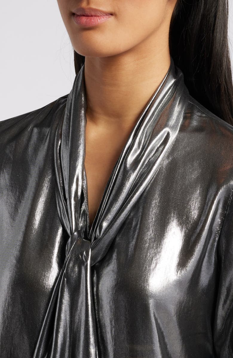 Anne Klein Metallic Tie Neck Shirt, Alternate, color, 